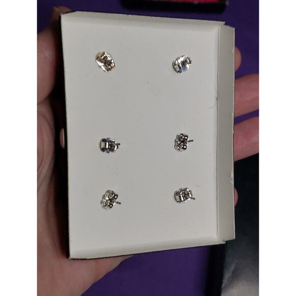 SAQ Signed 3 Pairs of Large Stud Earrings Pink Glass Blue & Yellow Acrylic w/box - Picture 4 of 11